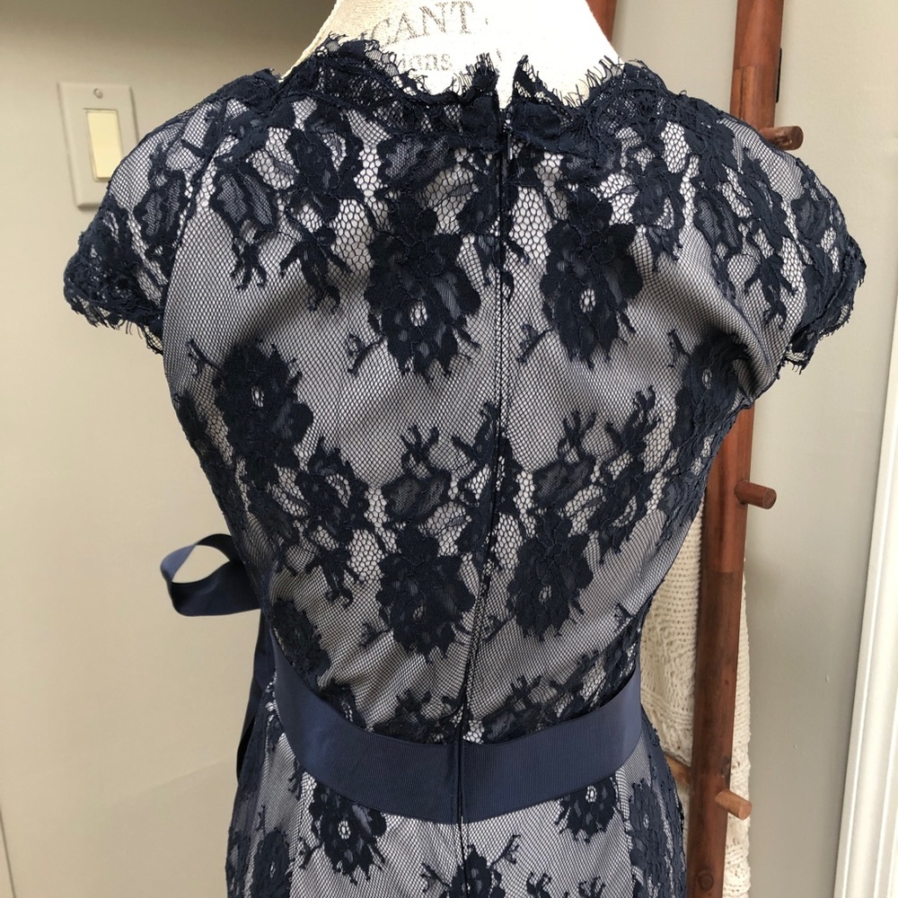 Tadashi Shoji Navy Lace Wedding Dress - Picture 5 of 6